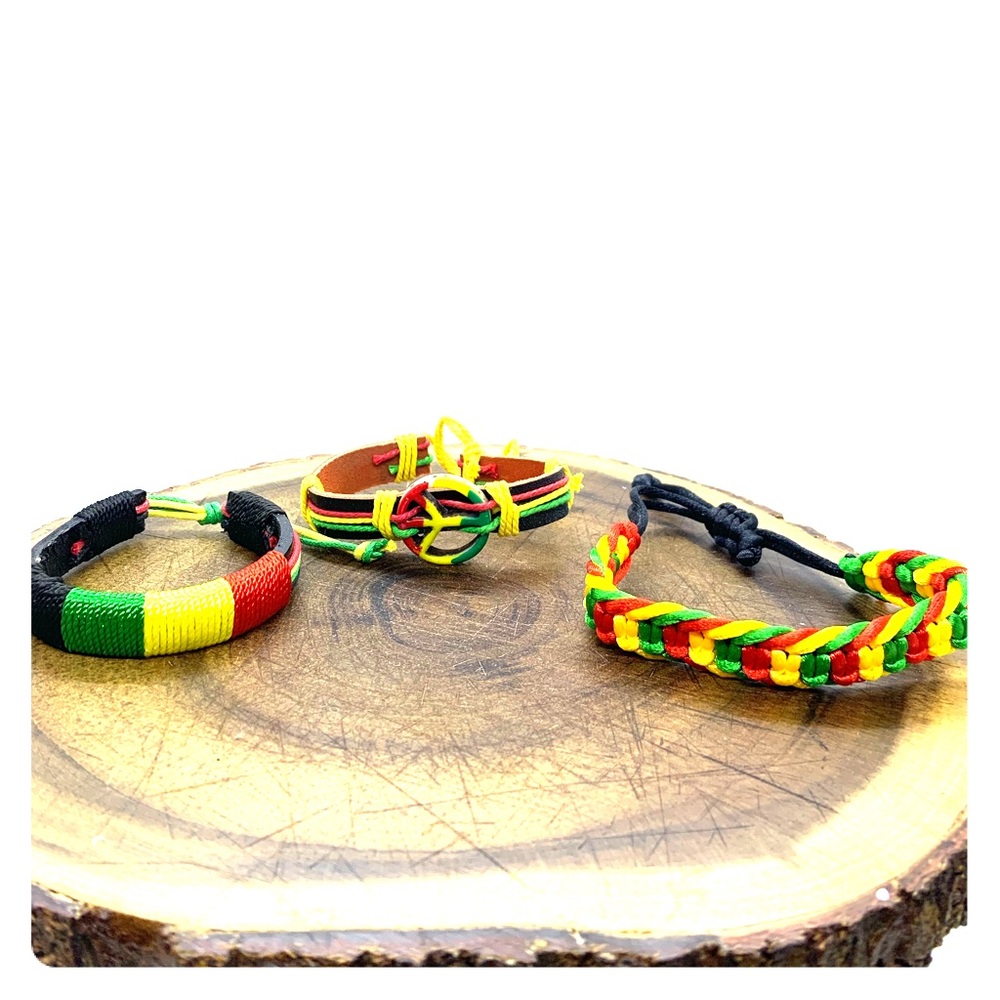 “Three” Rasta Bracelets.